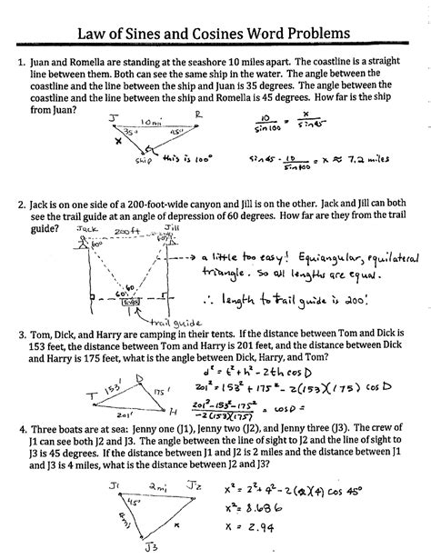 Practice set 1: Solving triangles using the <b>law</b> <b>of sines</b> This <b>law</b> is useful for finding a missing angle when given an angle and two sides, or for finding a missing side when given two angles and one side. . Law of sines and cosines word problems worksheet pdf
